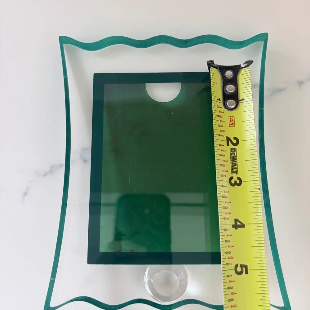 VTG Wavy Scalloped Glass Picture Frame Clear Green Edge Post Modern 3x4 Photo